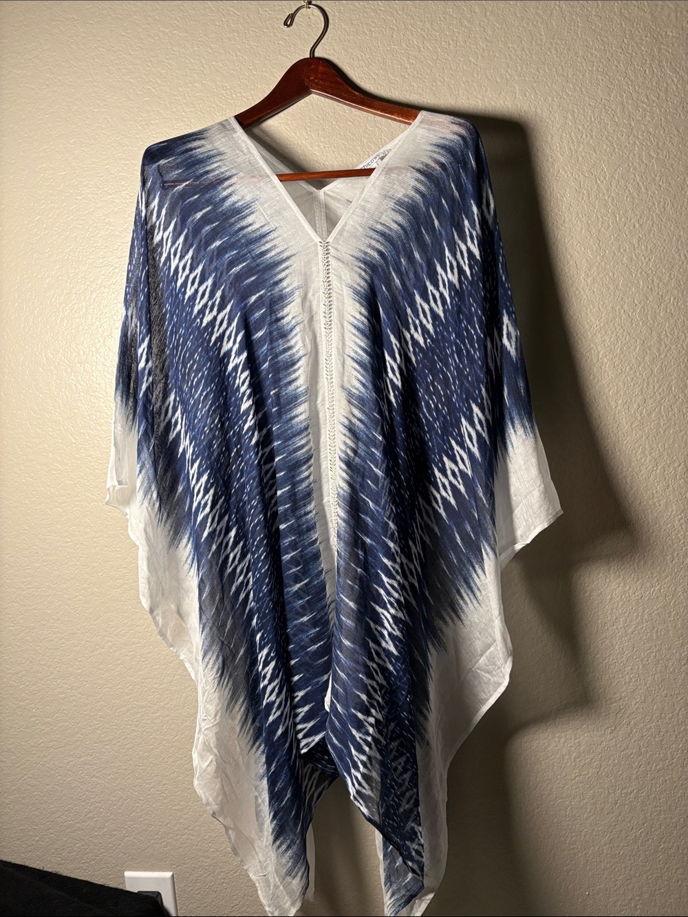 Chico's Blue and White V-Neck Poncho Top